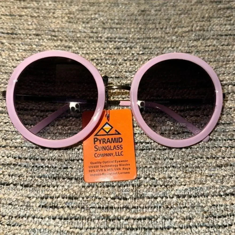 NEW Adorable Round Pink Sunglasses PC Lens UV400 Protection